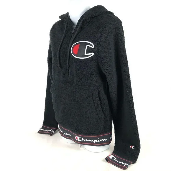 Champion Women's Sherpa Pullover Hoodie Black - Picture 4 of 8